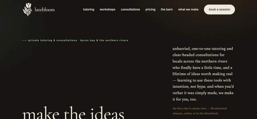 The Latebloom website - an AI education and creative studio, designed and built by Northern Rivers I.T.